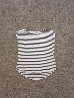 Green Envelope Striped Sleeveless/Short Cap Sleeves Top - Gray & White